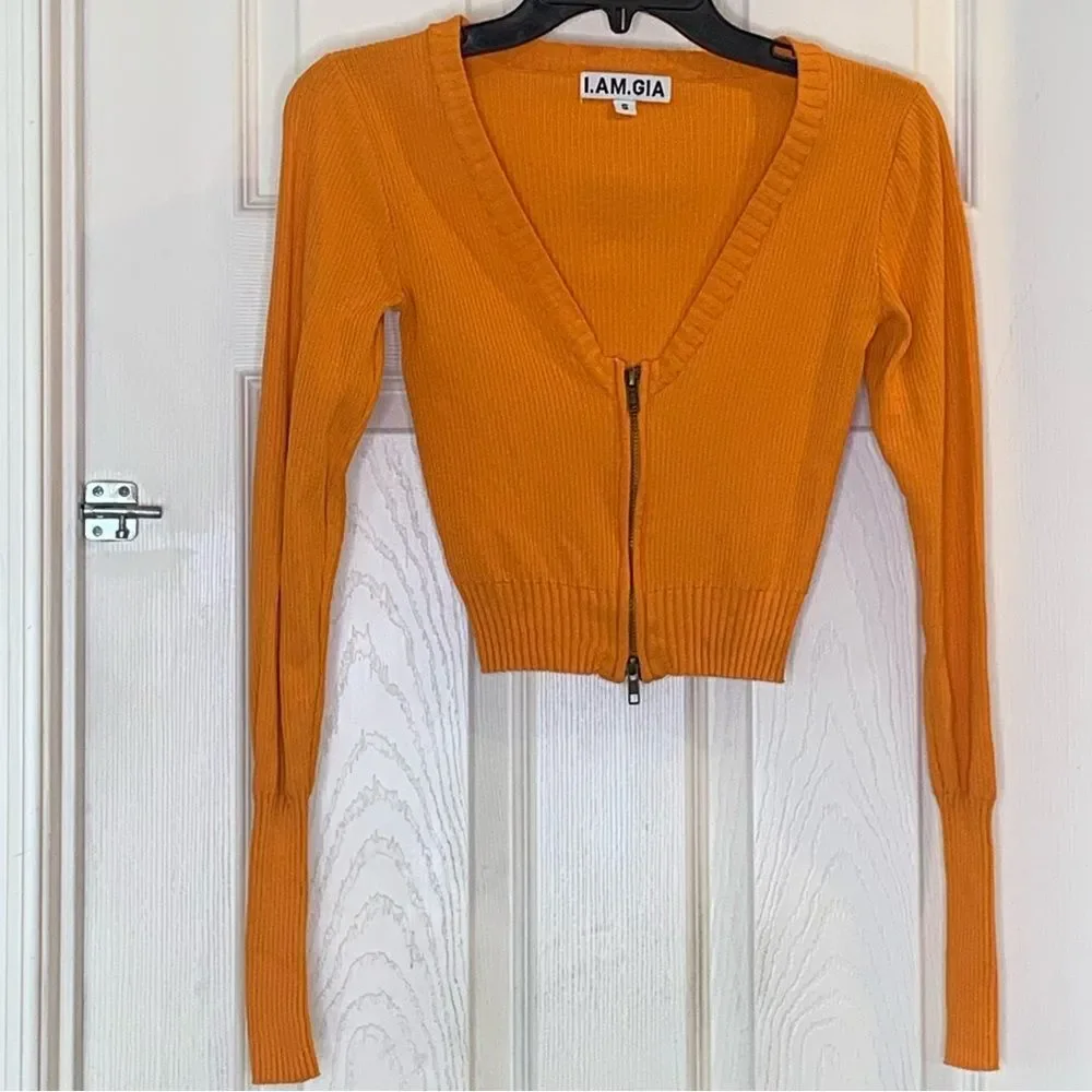I.AM.GIA Thea Orange Knit Sweater Cropped Size Small - Picture 3 of 12